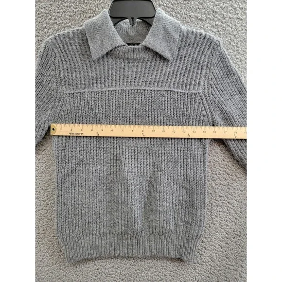 rag & bone Madix Wool-Alpaca Polo Sweater Women's S Charcoal Heather Pullover - Picture 5 of 14